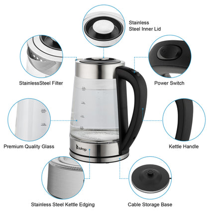 Blue Glass Electric Kettle - HD-250 220V 2000W 2L