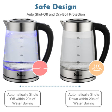 Blue Glass Electric Kettle - HD-250 220V 2000W 2L
