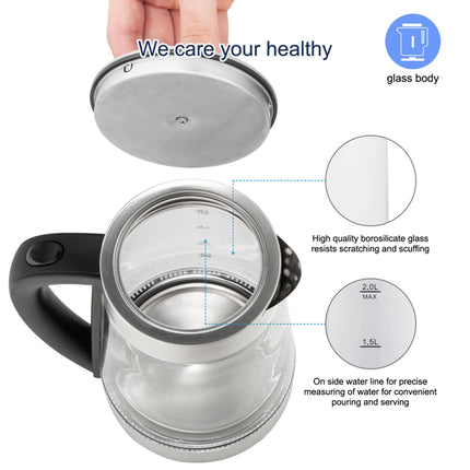 Blue Glass Electric Kettle - HD-250 220V 2000W 2L