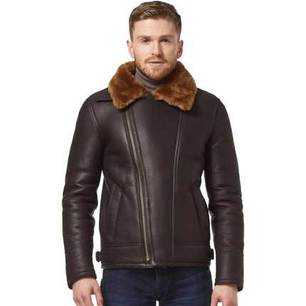 Mens Leather Cross Zipper Aviator Bomber Jacket-0